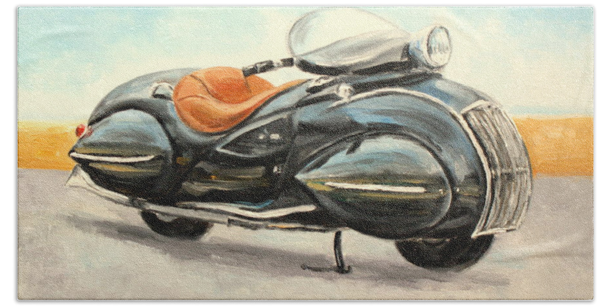 Motorcycle Hand Towel featuring the painting Henderson Art Deco by Luke Karcz