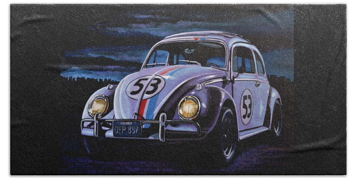 Herbie Hand Towel featuring the painting Herbie The Love Bug Painting by Paul Meijering