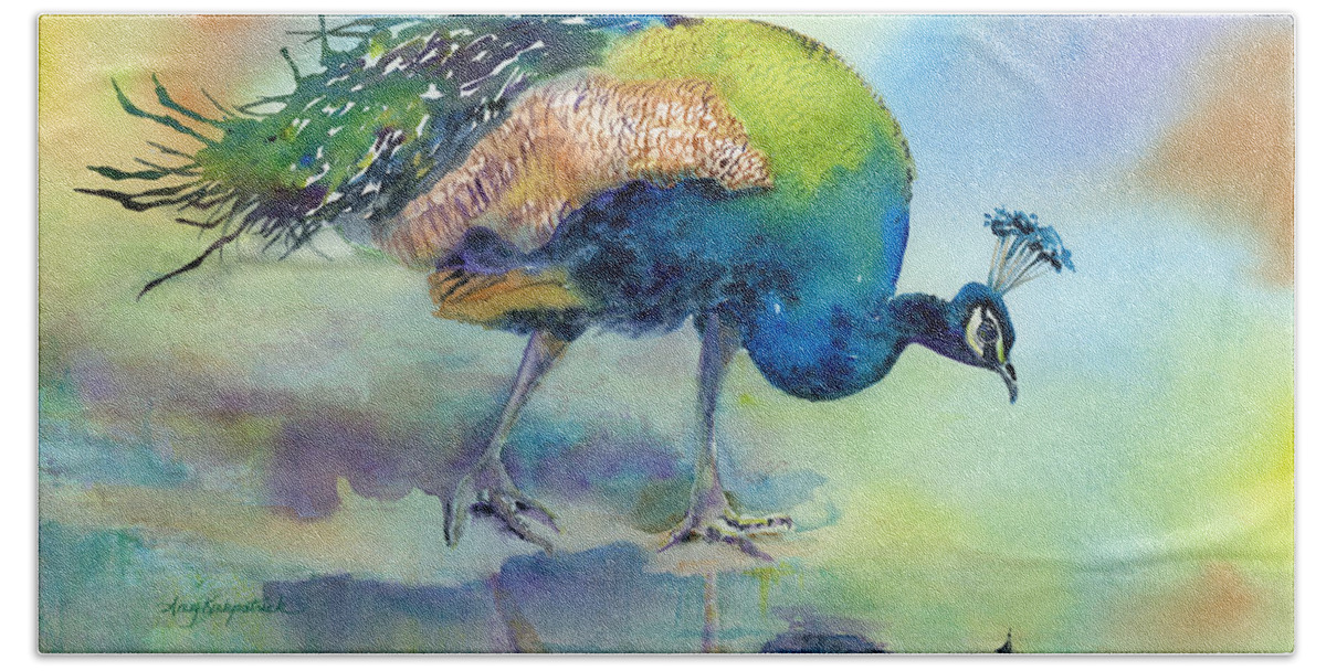 Peacock Bath Towel featuring the painting Hey Good Lookin by Amy Kirkpatrick