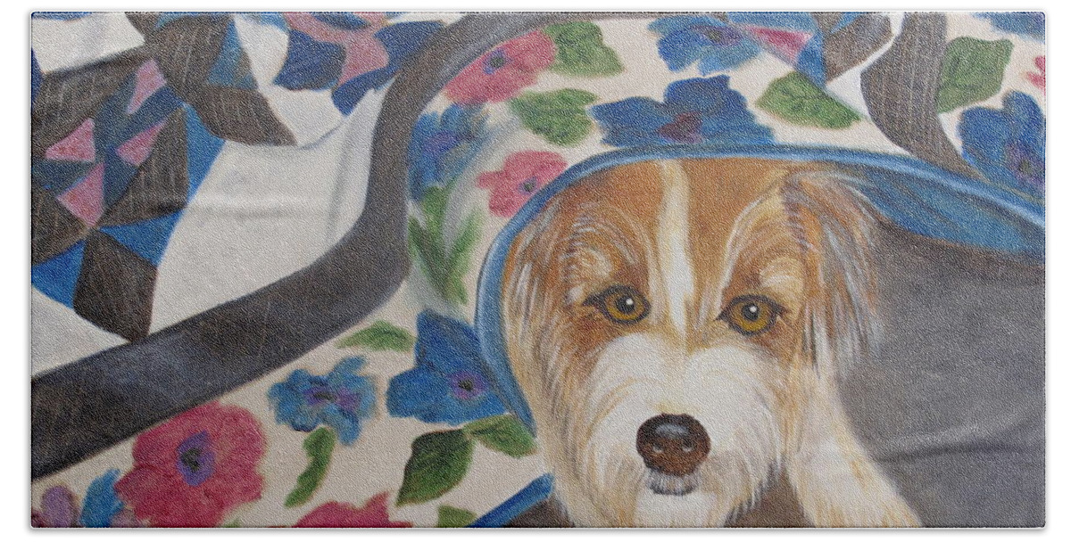 Pets Bath Towel featuring the painting Hide N Seek by Kathie Camara