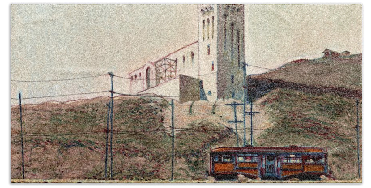 Southwest Museum Bath Towel featuring the painting Highland Park 1914 by John Reynolds