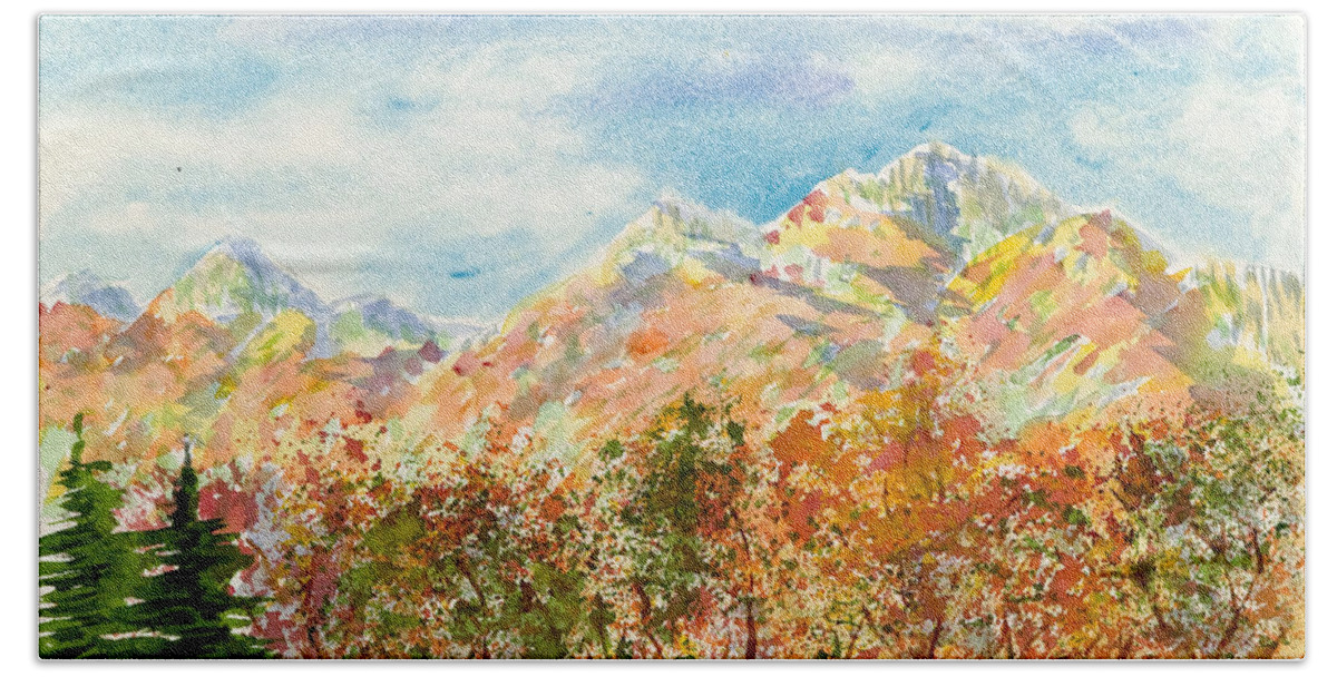 Mountains Hand Towel featuring the painting Highlands Autumn by Walt Brodis