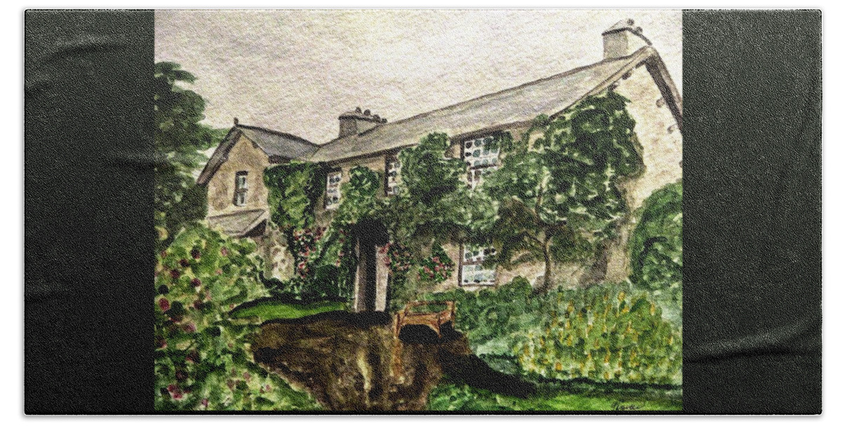 English Cottages Hand Towel featuring the painting Hill Top Farm Home of Beatrix Potter by Angela Davies