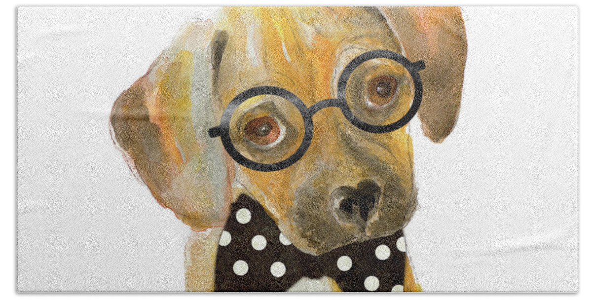 Hipster Hand Towel featuring the painting Hipster Retriever Puppy by Lanie Loreth