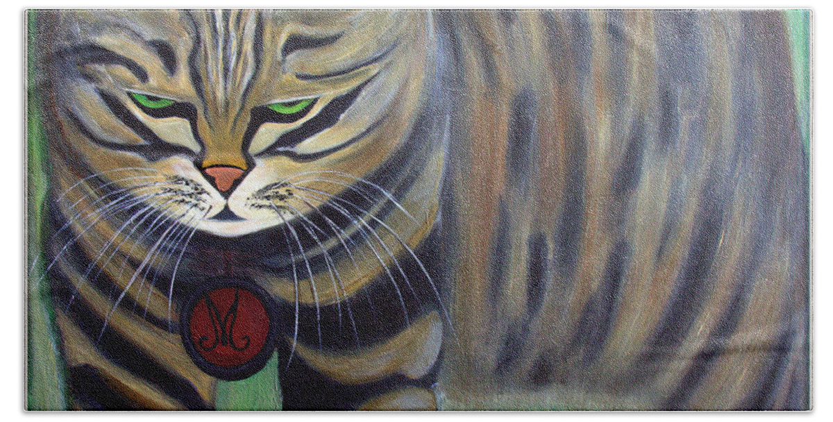 Cat Hand Towel featuring the painting His Lordship Monty by Jolanta Anna Karolska