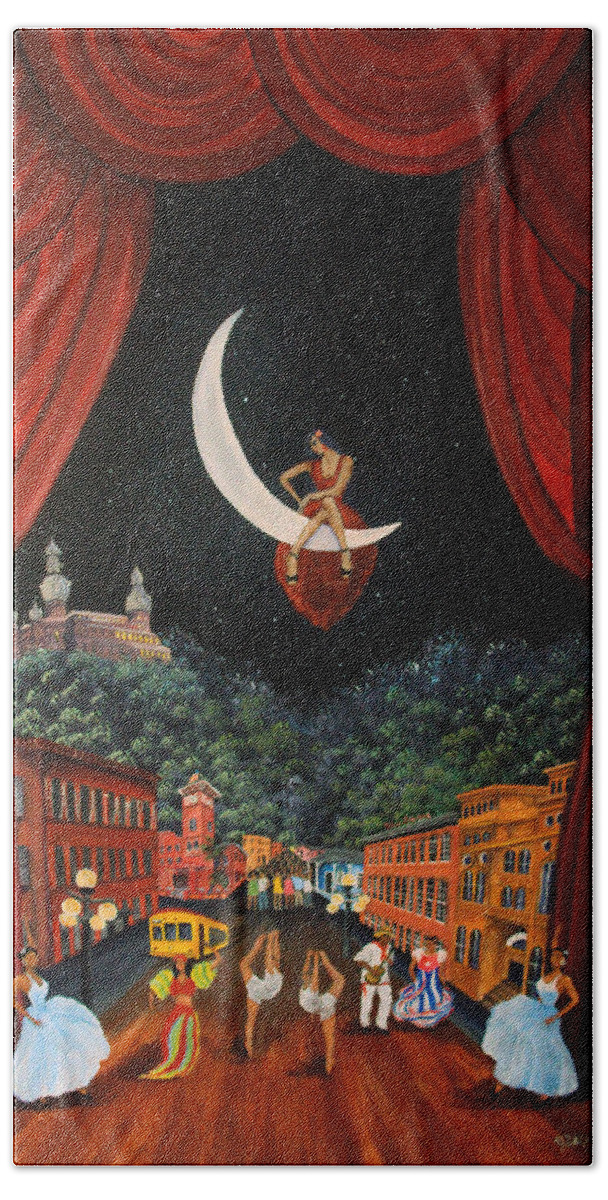 Tampa Bay Bath Towel featuring the painting History at Play by Gloria E Barreto-Rodriguez