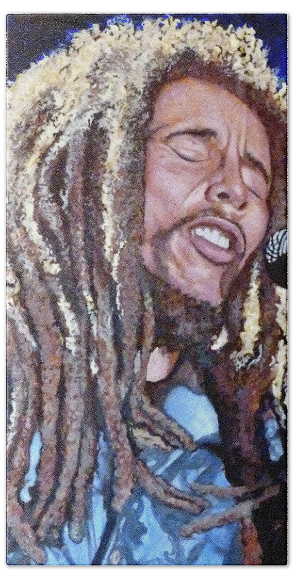 Reggae Bath Towel featuring the painting Hit Me with Music by Tom Roderick