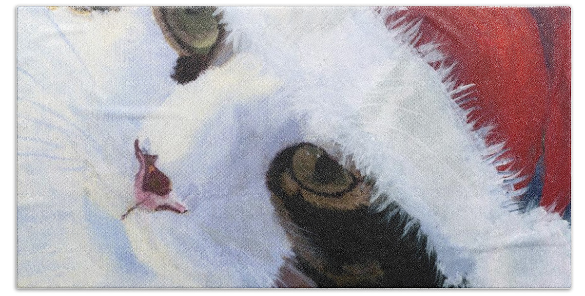 Cat Bath Towel featuring the painting Ho Ho Harley by Lynne Reichhart