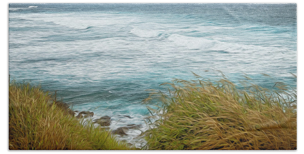 Digital Painting Bath Towel featuring the photograph Hohokipa Beach Hawaii by Theresa Tahara