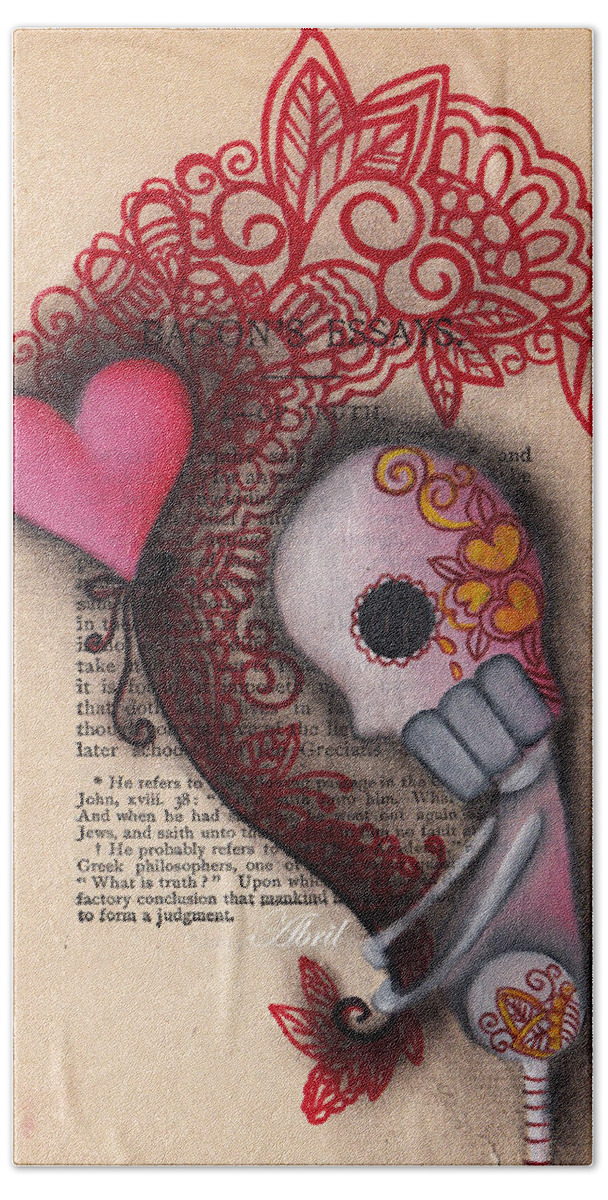 Day Of The Dead Hand Towel featuring the painting Holding On by Abril Andrade