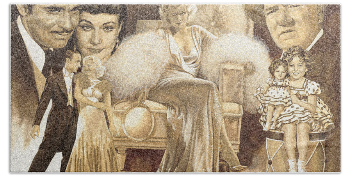 Portrait Bath Towel featuring the painting Hollywoods Golden Era by Dick Bobnick