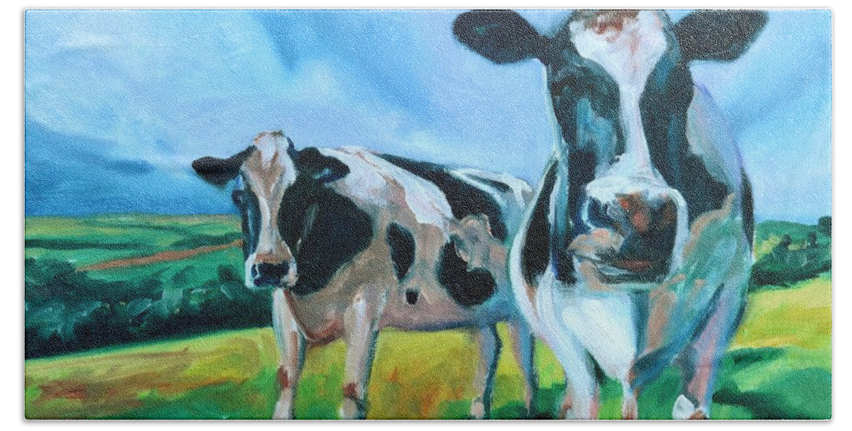 Donna Tuten Hand Towel featuring the painting Holstein Amoogos by Donna Tuten