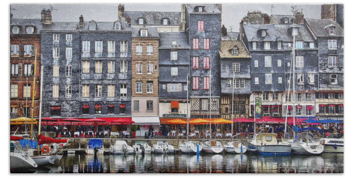 Honfleur Bath Towel featuring the photograph Old harbor of Honfleur, Normandy, France by Delphimages Photo Creations