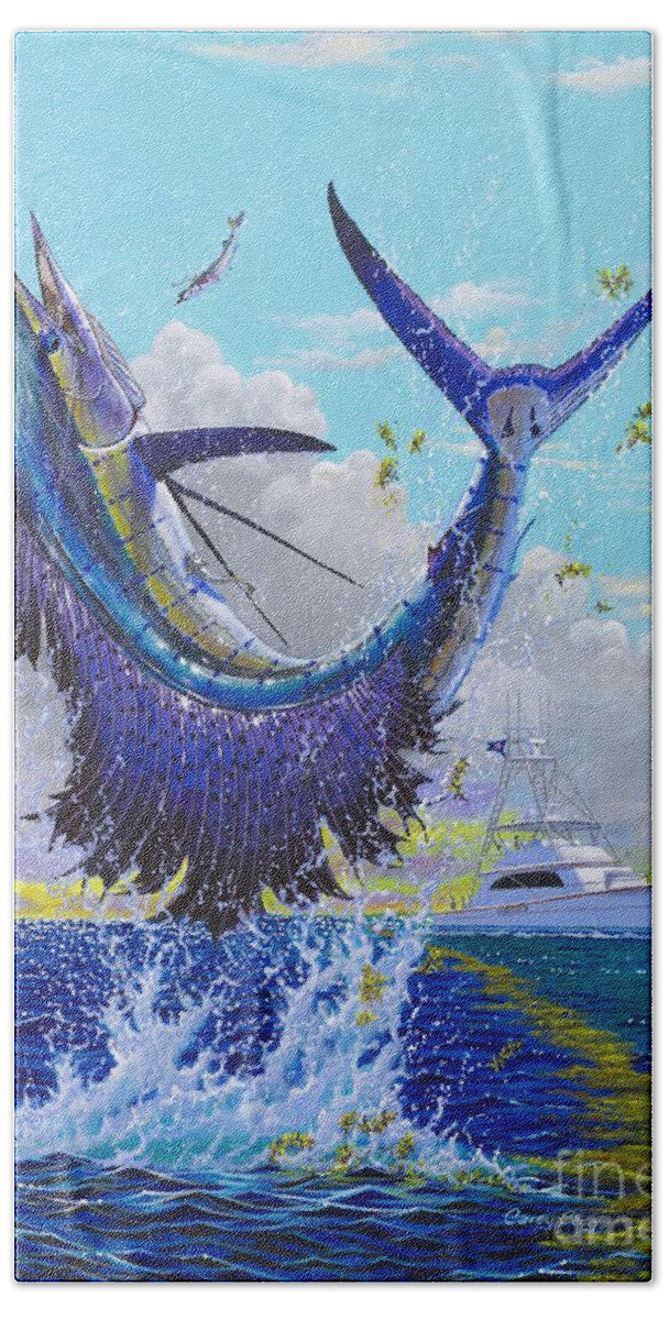 Sailfish Bath Towel featuring the painting Hooked Up Off004 by Carey Chen