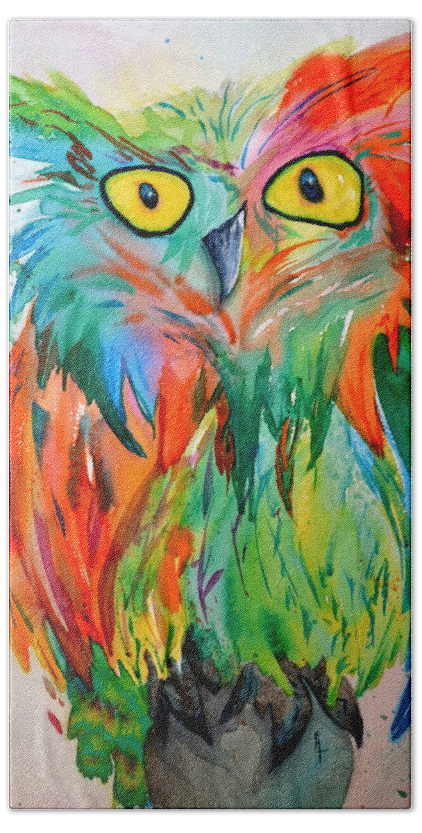 Owl Hand Towel featuring the painting Hoot Suite by Beverley Harper Tinsley
