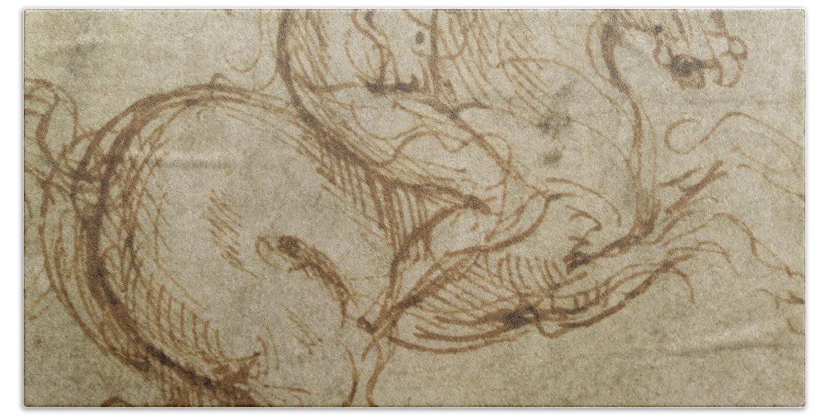 Rider Bath Towel featuring the drawing Horse and Cavalier by Leonardo da Vinci