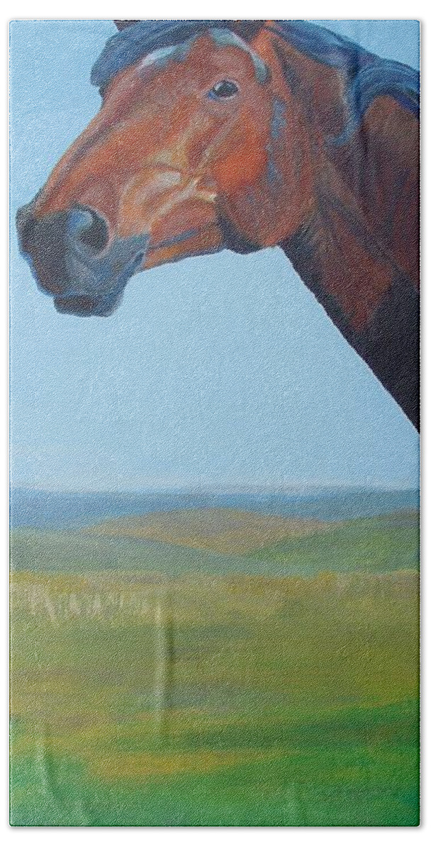 Horse Hand Towel featuring the painting Horse Head Painting by Mike Jory