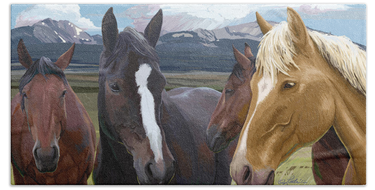Animals Bath Towel featuring the painting Horse Talk by Pam Little