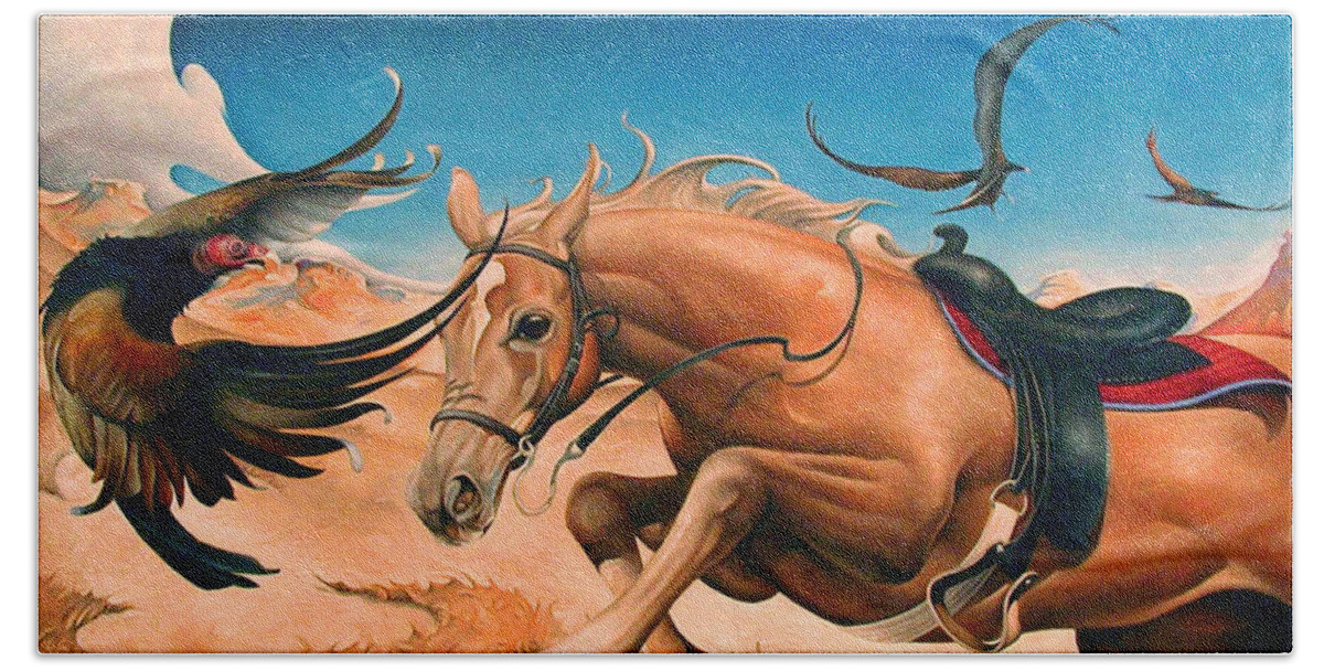 Horse Bath Towel featuring the painting Horse Where is your Rider? by T S Carson