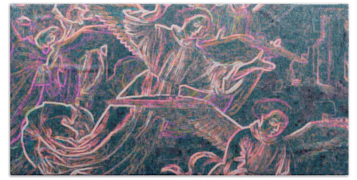 Angels Bath Towel featuring the digital art Host of Angels pink by First Star Art
