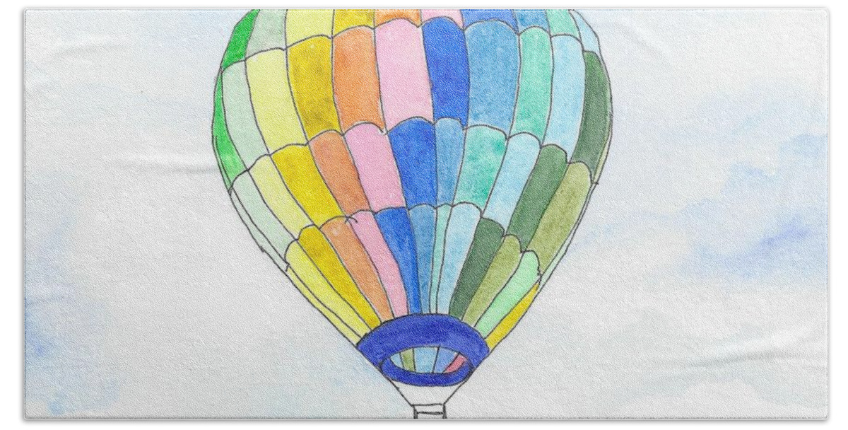 Hot Air Balloon Bath Sheet featuring the painting Hot Air Balloon 08 by Judith Rice