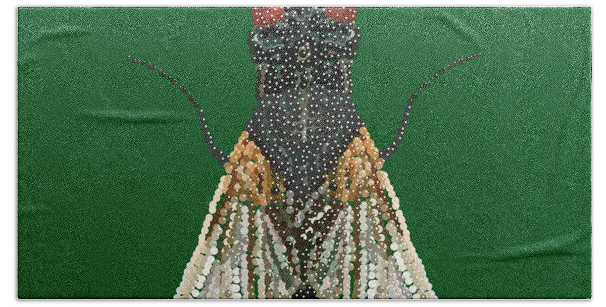 Fly. House Fly Hand Towel featuring the digital art House Fly in Green by R Allen Swezey