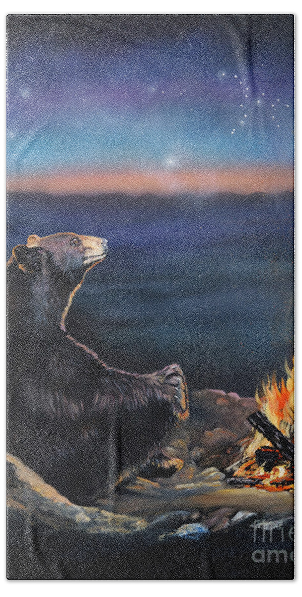 Spiritual Hand Towel featuring the painting How Grandfather Bear created the Stars by J W Baker