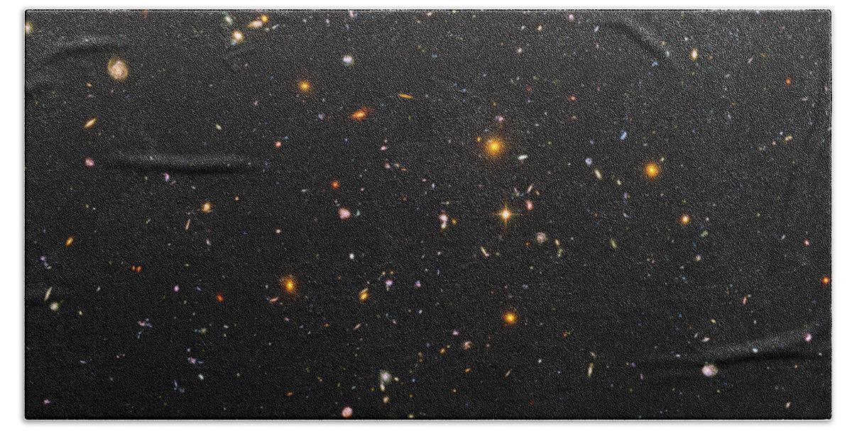 Galaxy Hand Towel featuring the photograph Hubble Ultra Deep Field Galaxies by Science Source