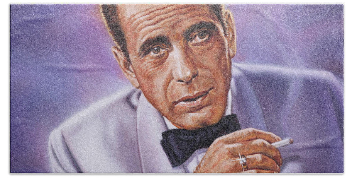 Portraits Bath Towel featuring the painting Humphrey Bogart by Dick Bobnick