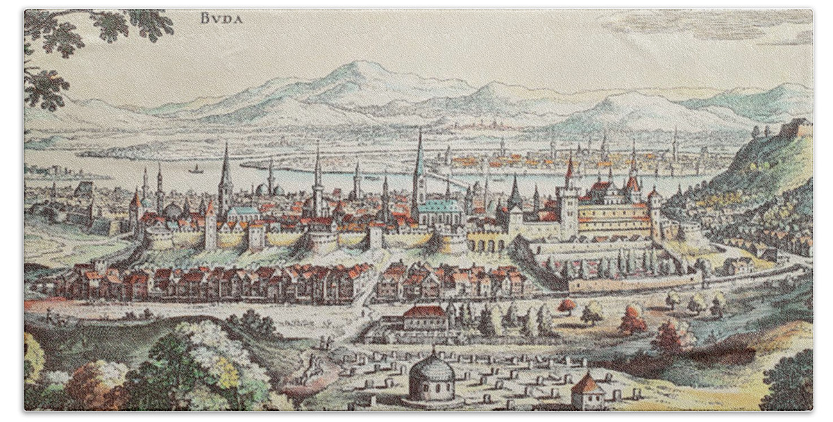 1638 Bath Towel featuring the painting Hungary Buda, 1638 by Granger