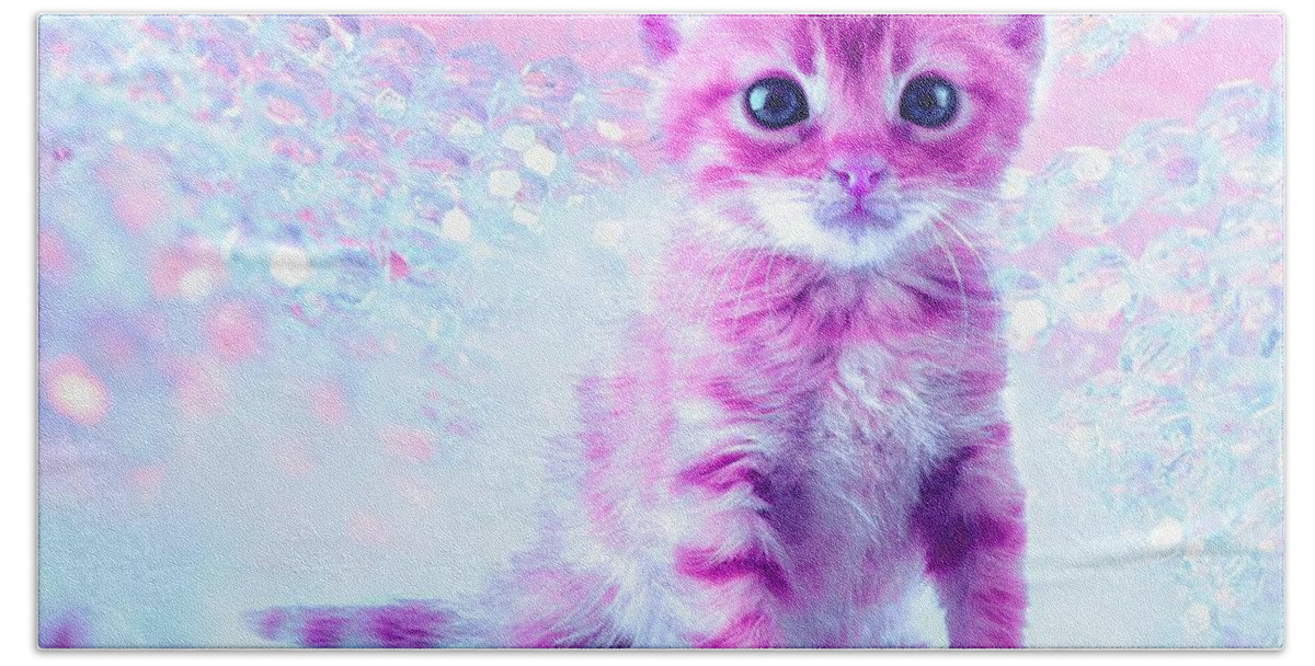 I Love My Kitty Bath Towel featuring the digital art I love my Kitty by Lilia S