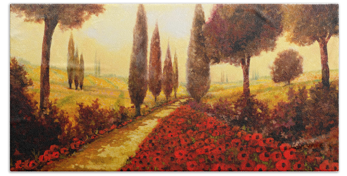Poppy Fields Hand Towel featuring the painting I Papaveri In Estate by Guido Borelli