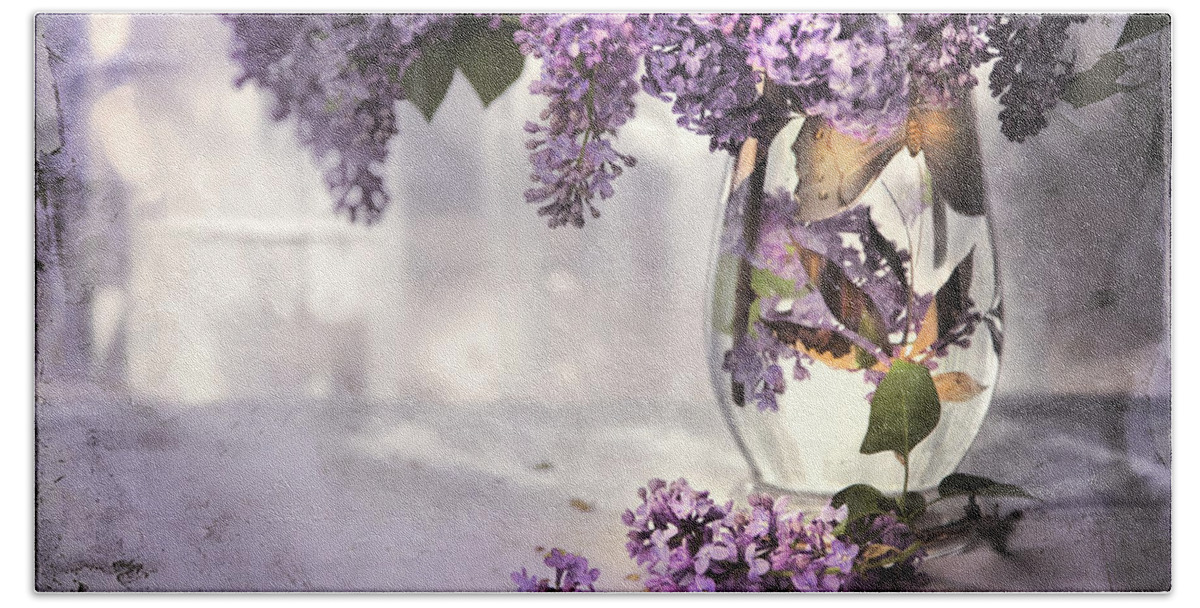 Lilacs Bath Towel featuring the photograph I Picked A Bouquet Of Lilacs Today by Theresa Tahara