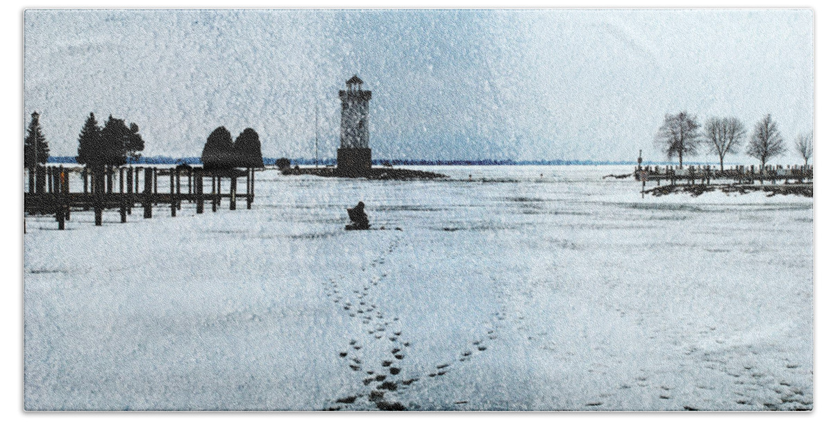 Lighthouse Bath Towel featuring the photograph Ice Fishing Solitude 1 by Janice Adomeit