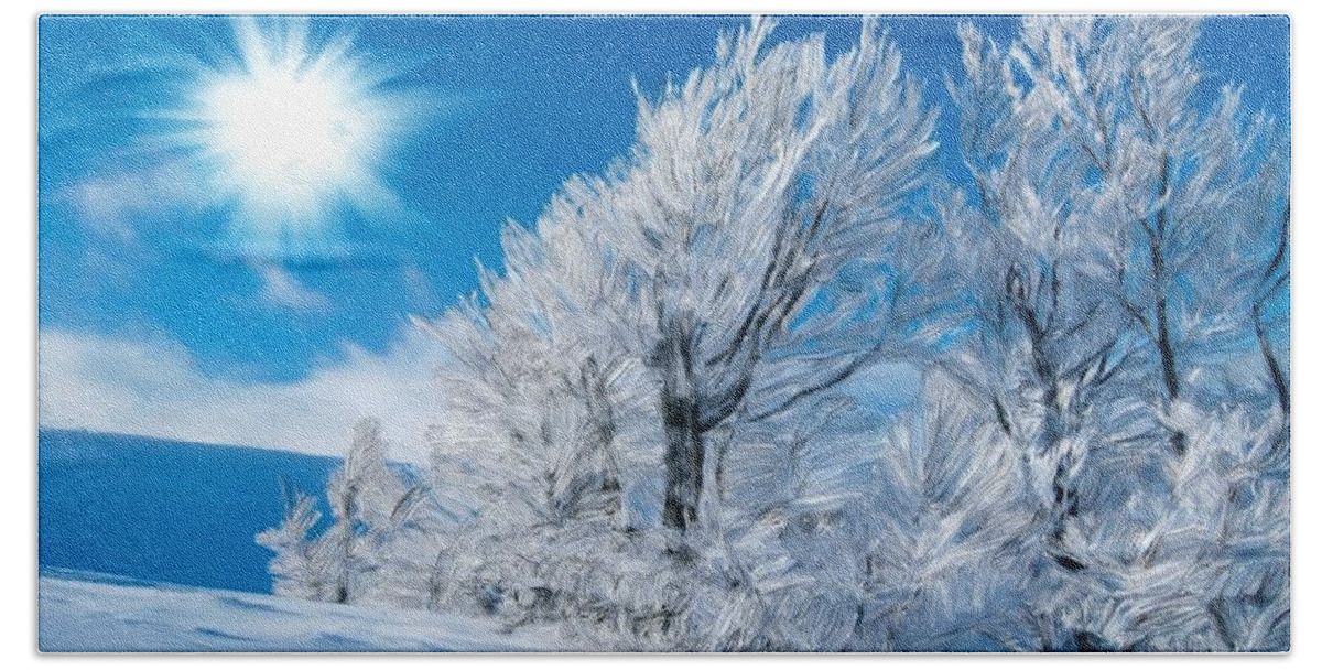 Ice Bath Towel featuring the painting Icy Trees by Bruce Nutting