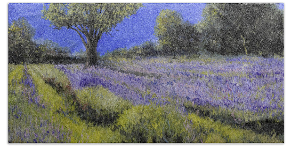 Lavender Hand Towel featuring the painting Il Campo E Le Lavande by Guido Borelli