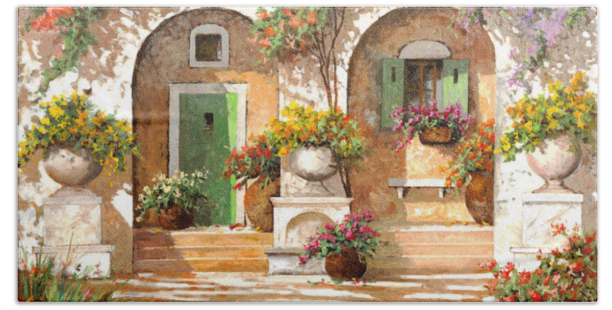 Arches Bath Towel featuring the painting Il Cortile by Guido Borelli