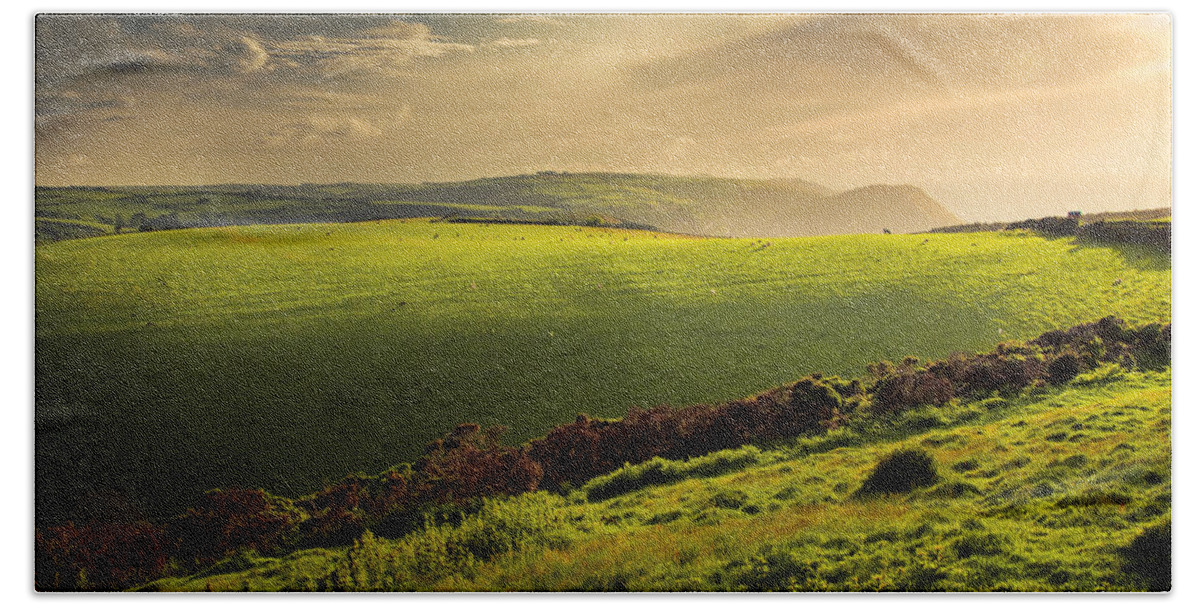 England Bath Towel featuring the photograph Illuminated Evening Landscape North Devon by Dorit Fuhg
