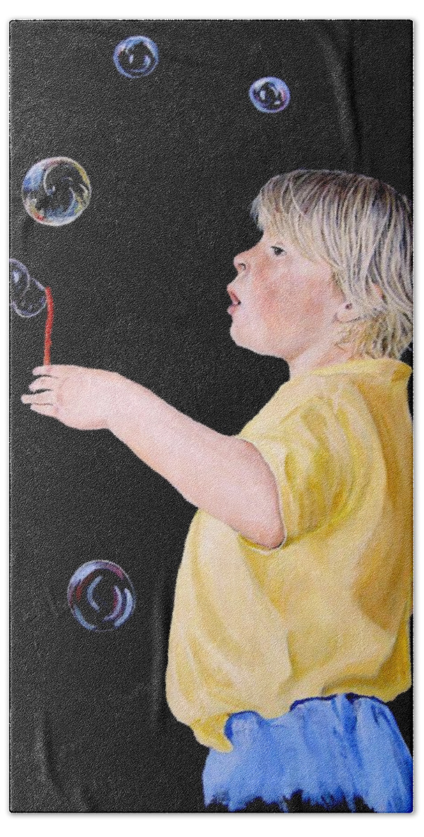 Bubbles Bath Towel featuring the painting I'm Forever Blowing Bubbles by Barry BLAKE