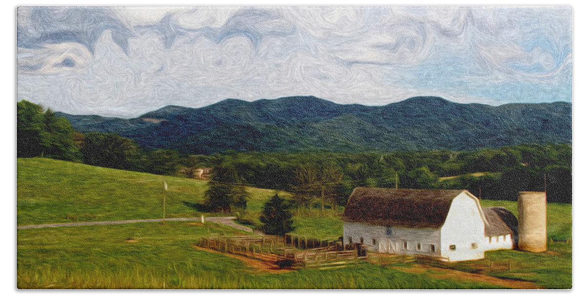 Farm Hand Towel featuring the painting Impressionist Farming by John Haldane