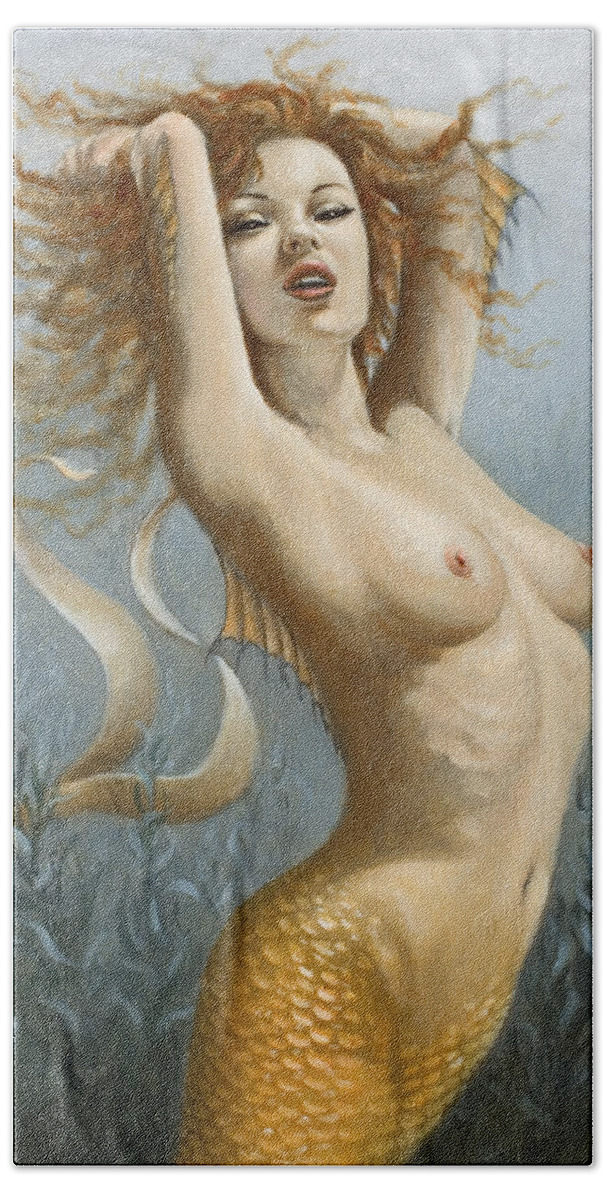 Seahorse Hand Towel featuring the painting In clear waters by John Silver