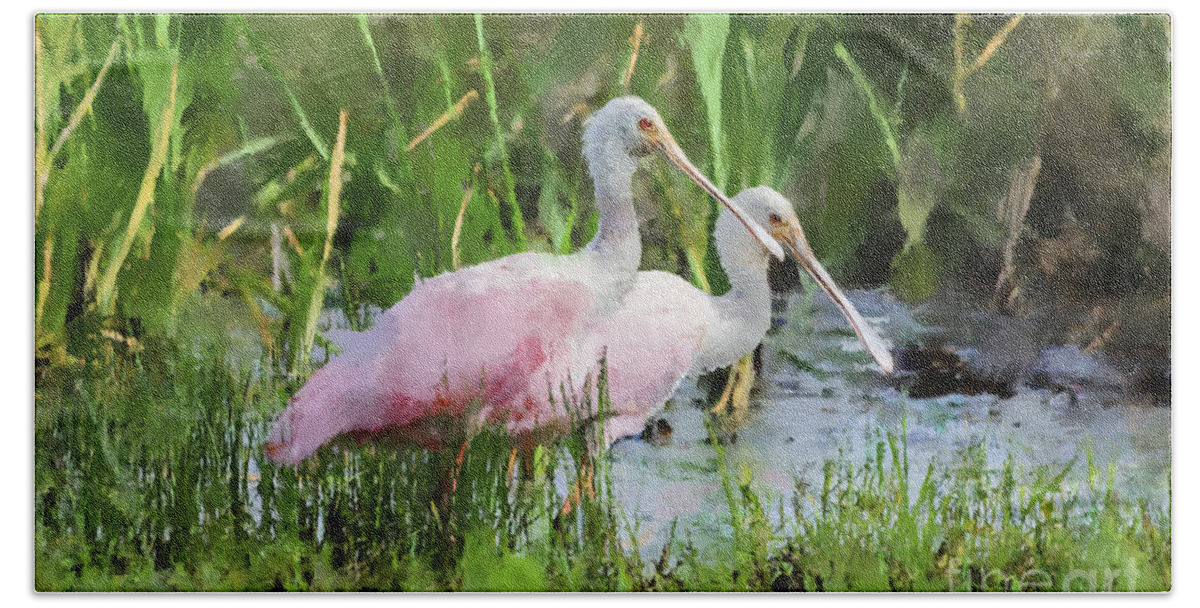 Roaseate Spoonbills Bath Towel featuring the photograph In The Bayou #3 by Betty LaRue