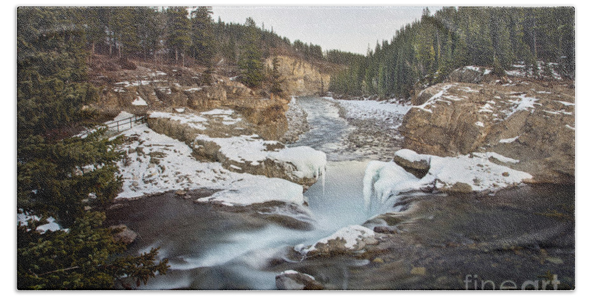 Elbow Falls Bath Sheet featuring the photograph In The Frosty Forests by Evelina Kremsdorf