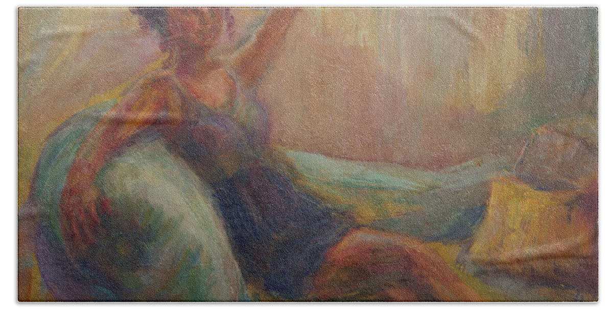 Woman Bath Towel featuring the painting In the Window Light by Quin Sweetman