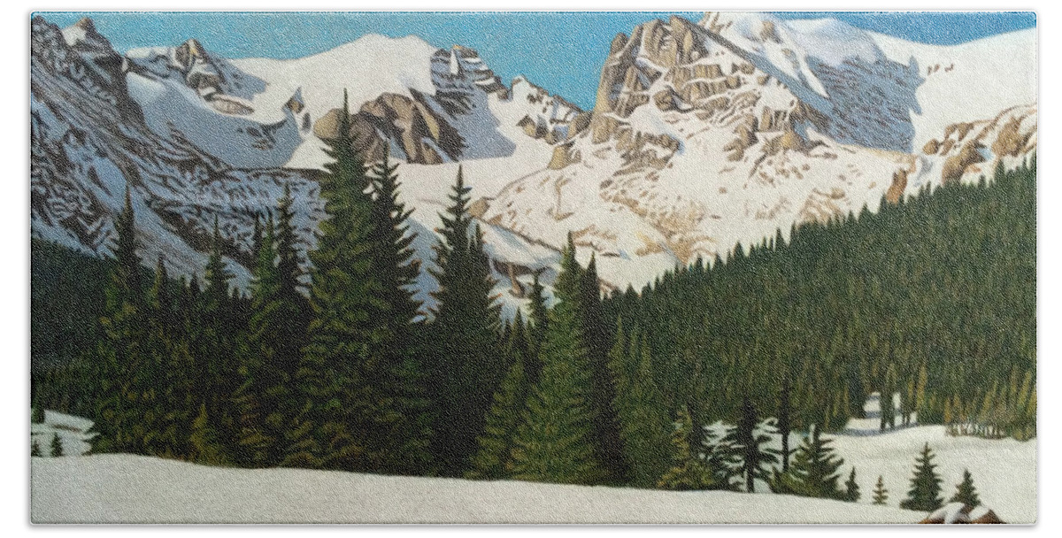 Landscape Hand Towel featuring the drawing Indian Peaks Winter by Dan Miller