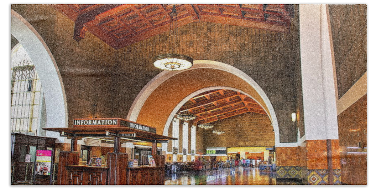 Los Angeles Union Station Bath Towel featuring the photograph Inside Los Angeles Union Station by Richard Cheski