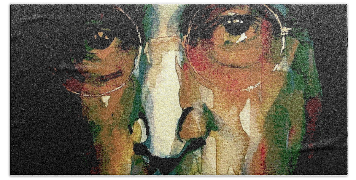 John Lennon Hand Towel featuring the painting Instant Karma by Paul Lovering