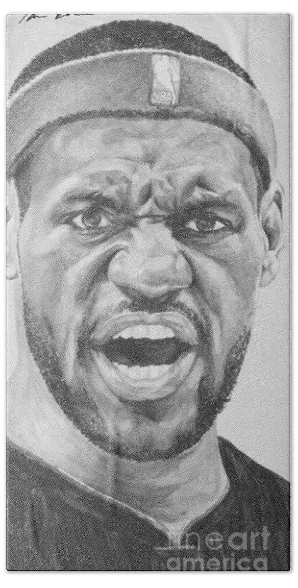 Lebron Bath Towel featuring the painting Intensity Lebron James by Tamir Barkan
