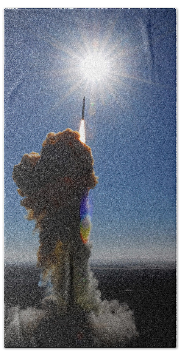 Missile Bath Towel featuring the photograph Interceptor Missile Test by Science Source