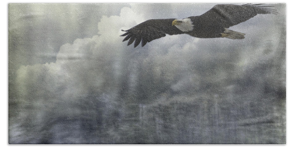 American Adult Bald Eagle Hand Towel featuring the photograph Into The Heavens by Thomas Young